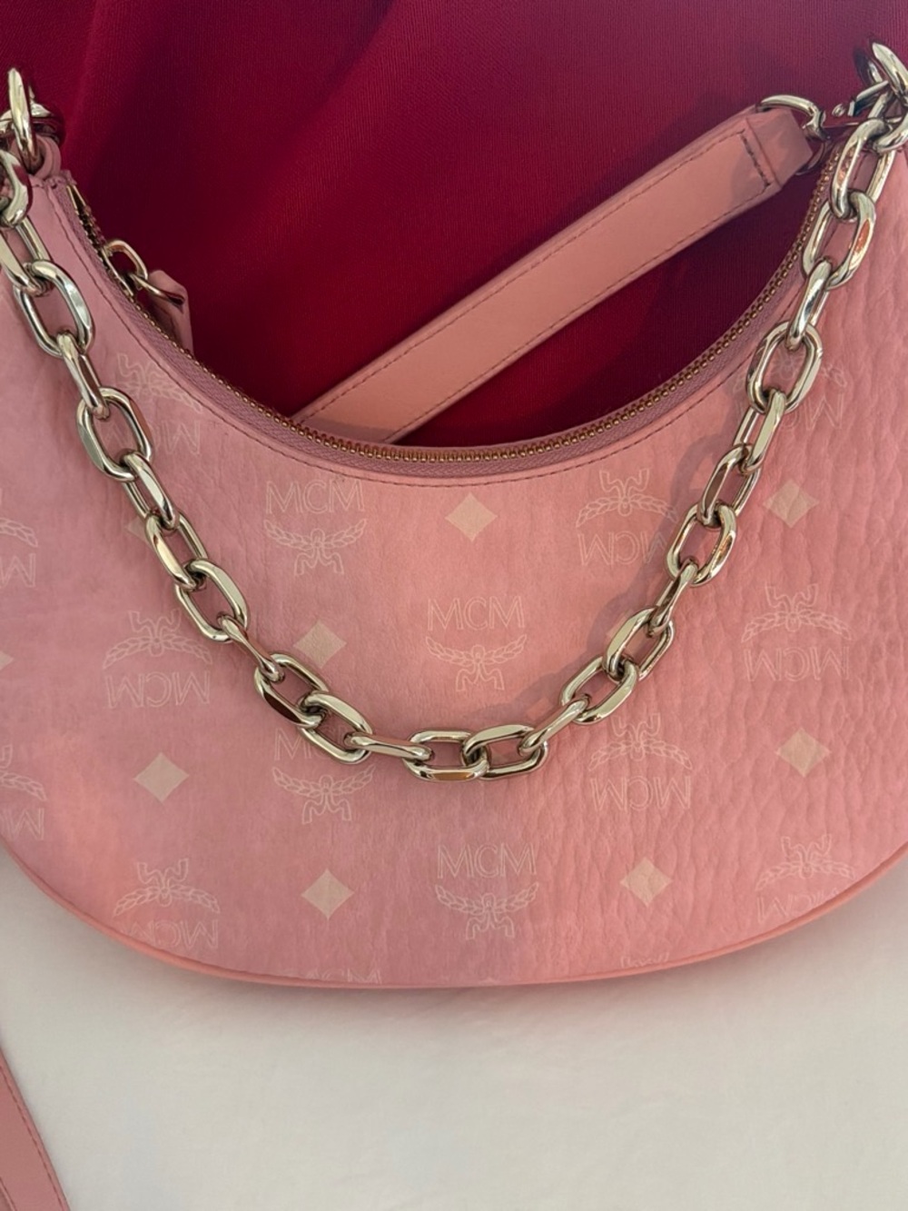 MCM Pink Shoulder Hobo with Gold Chain